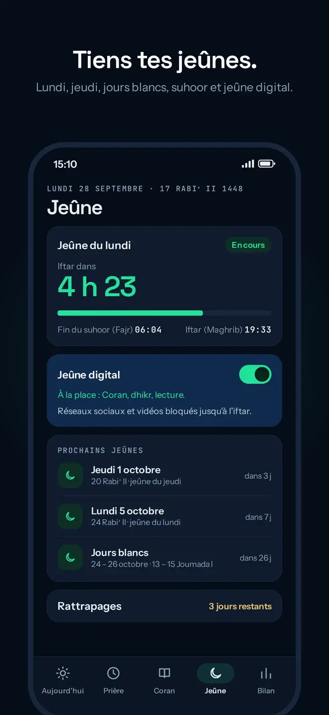Suivi du jeûne en mode sombre