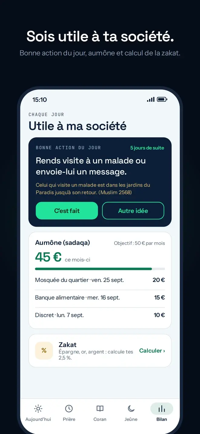 Bonne action du jour, aumône et zakat
